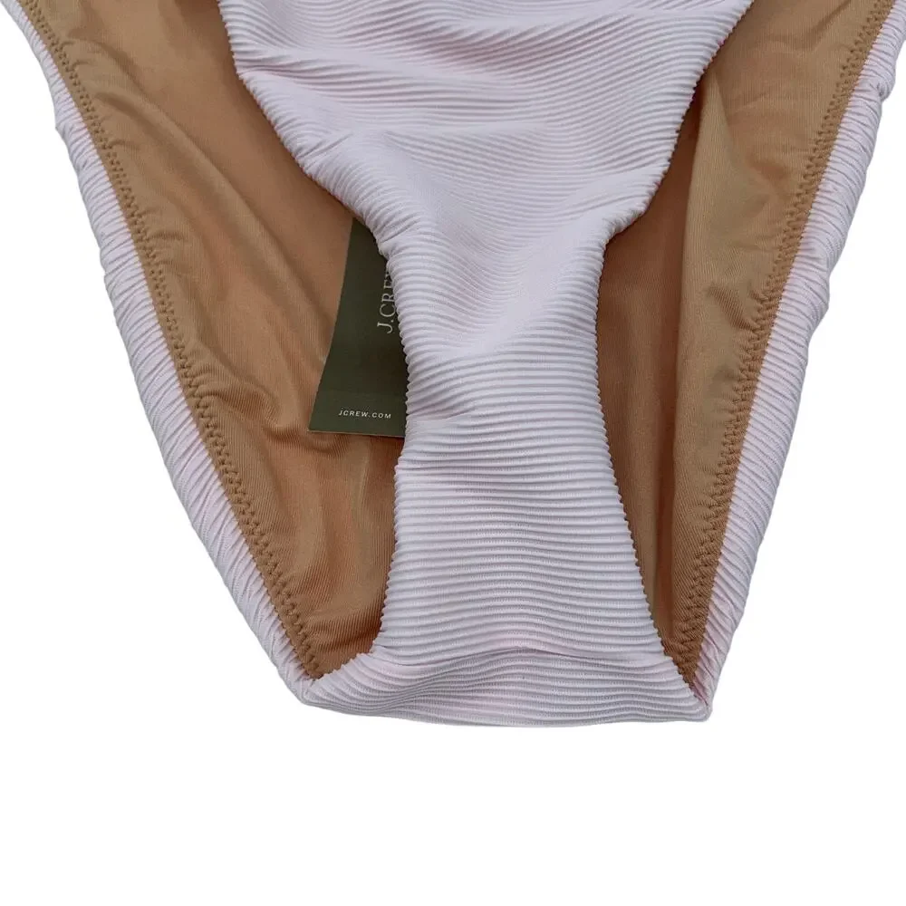 New J. Crew Pink Ribbed High Rise Cheeky Bikini Swim Bathing Suit Bottom Size XS